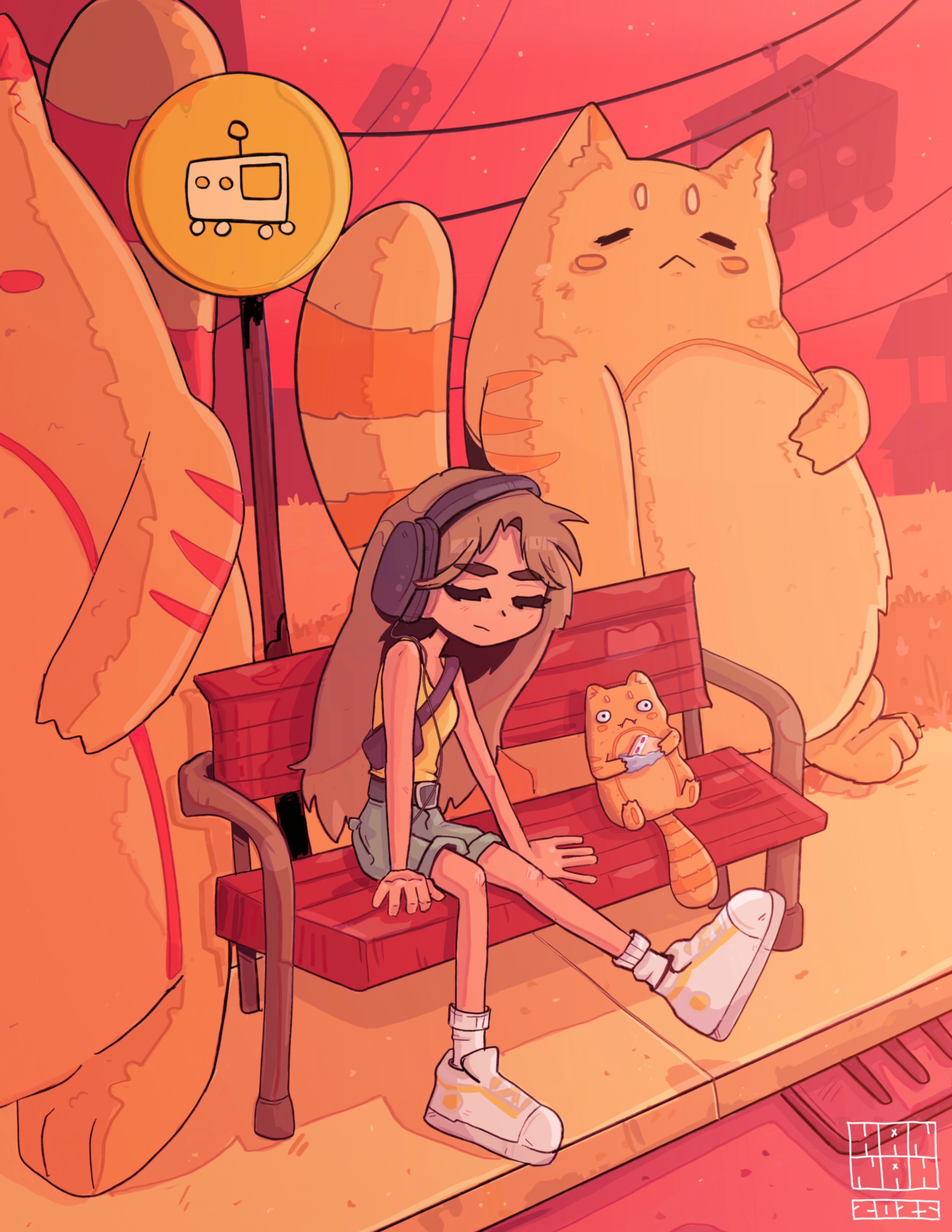 Cat Bus Stop 8.5" x 11" - PRINT