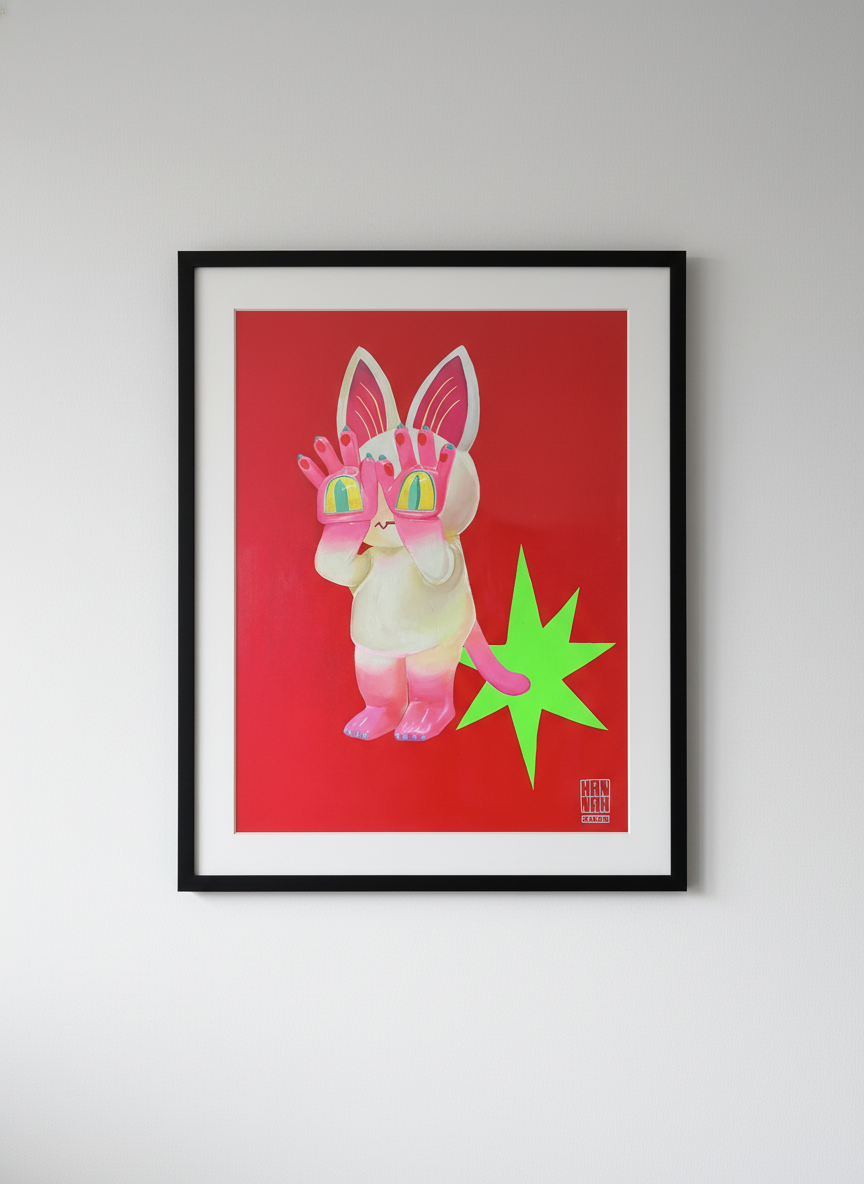 Pink Cat Poster with Black Frame - No Mat