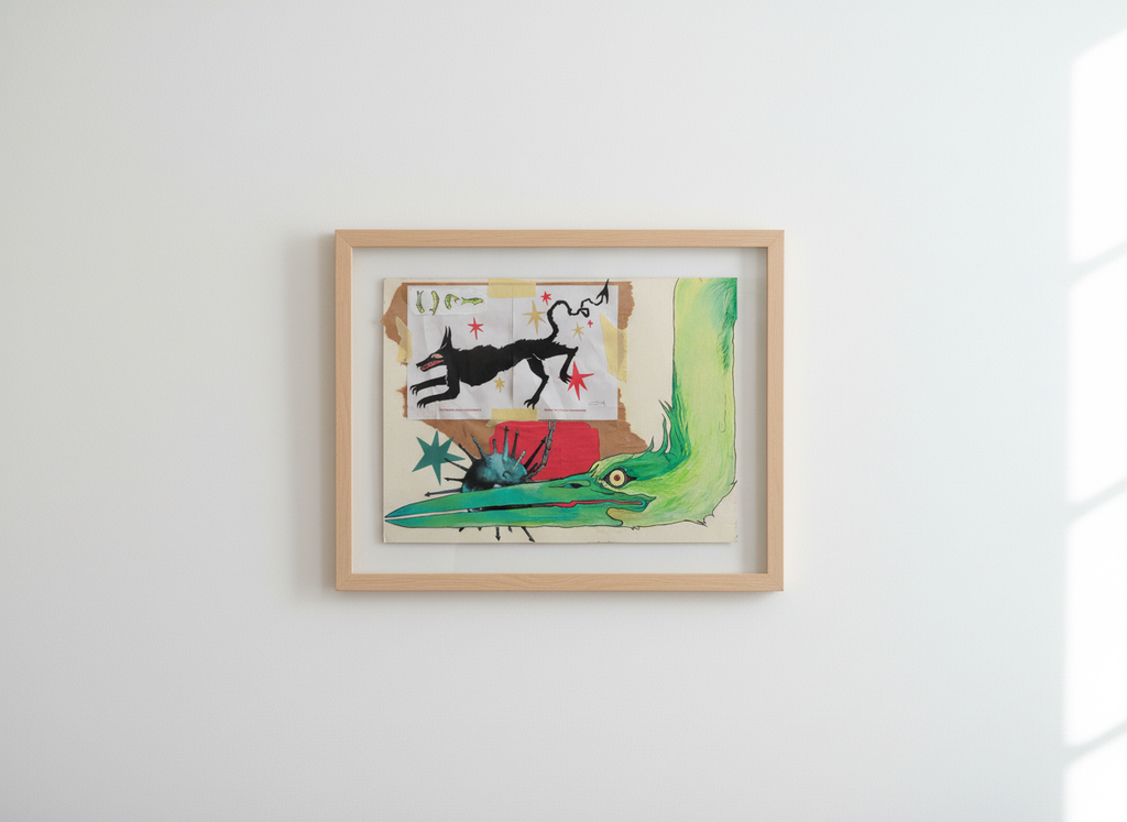 THE GREEN HERON framed artwork on bright wall