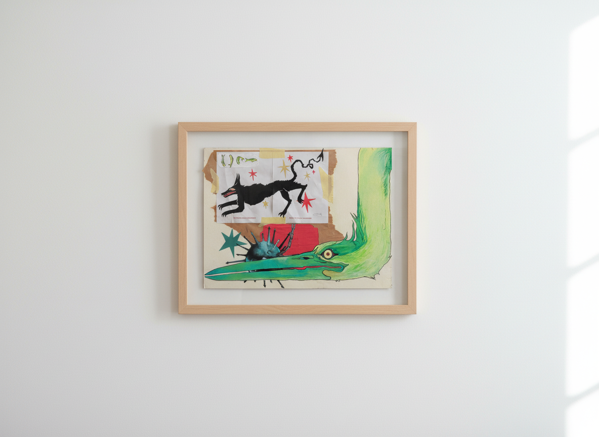 THE GREEN HERON framed artwork on bright wall