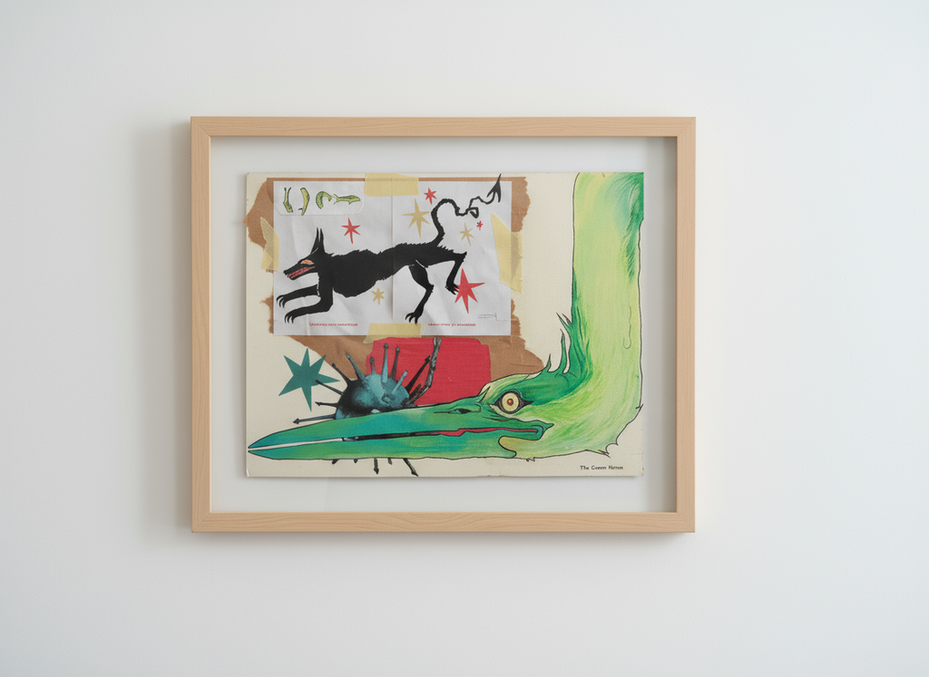 THE GREEN HERON framed artwork on bright wall